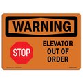 Signmission Safety Sign, OSHA WARNING, 10" Height, Aluminum, Elevator Out Of Order, Landscape OS-WS-A-1014-L-12106